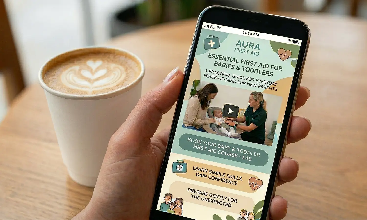 Parent booking a baby first aid course